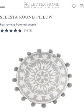 Levtex Gray Round Medallion Pillow with Pom Trim🩶🤍The case is washable;